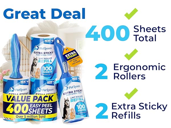 500-sheet lint roller set with two handles