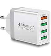European USB Charger, Quick Charge 3.0 40W USB Charger Block EU Plug 4 Port European Travel Plug ...