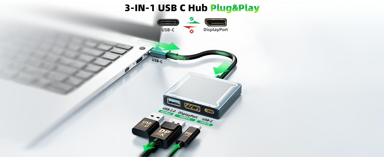 Thunderbolt 4/3 to DP Converter Compatible with iPhone 17 16 15, Galaxy S25 S24, MacBook Pro/Air