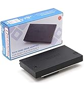 Black electronic device in retail packaging with blue accents. Shows SATA hard drive adapter or enclosure unit.
