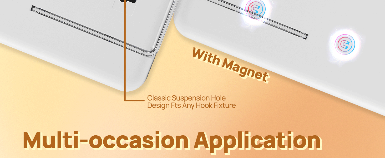 Text reads 'With Magnetic' and 'Multi-occasion Application'. Technical diagram showing magnetic mounting system components and applications.