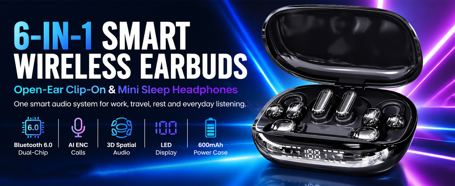 6-in-1 Smart Wireless Earbuds