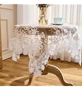 Raedan Floral Lace Tablecloth Ivory with White Gold Embroidered Flowers 33”x33” Square Small Tabl...
