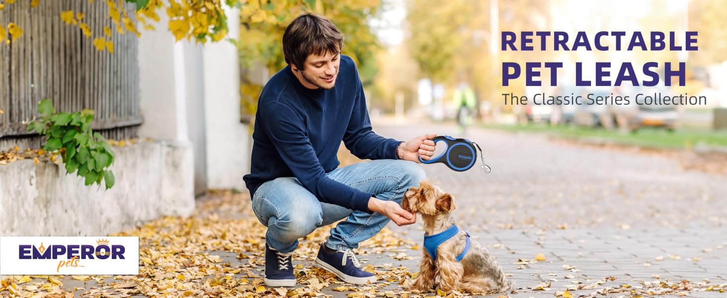 Emperor Pets | 26ft Heavy Duty Retractable Dog Leash - For Pets Up to 110lbs - Classic Series -Blue