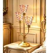 TECHYAP Vintage Glass Table Lamp Dimmable Mid Century Modern Pink Lamp | Gold Desk Lamp 3 Bulbs I...