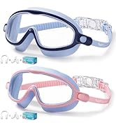 AzureWings 2 Pack Swim Goggles for Kids, No Leak Anti-Fog Anti-UV Swimming Goggles for Boys Girls...