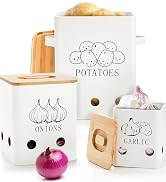 3 Pack Vegetable Storage Tins Metal Onion Garlic Potato Jars Set
