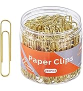 NEEWAY Gold Paper Clips, 200 Count Large Size, 2 Inch Jumbo Paperclips, Durable and Stylish Gold-...