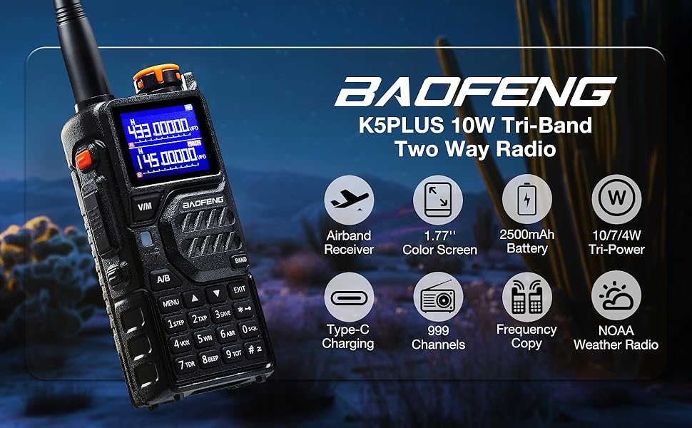 BAOFENG K5PLUS Tri-Band Two Way Radio for Adults