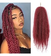 ADIASAI Marley Twist Braiding Hair 16 Inch 3 Packs, Burgundy Cuban Twist Hair Afro Kinky Curly Tw...