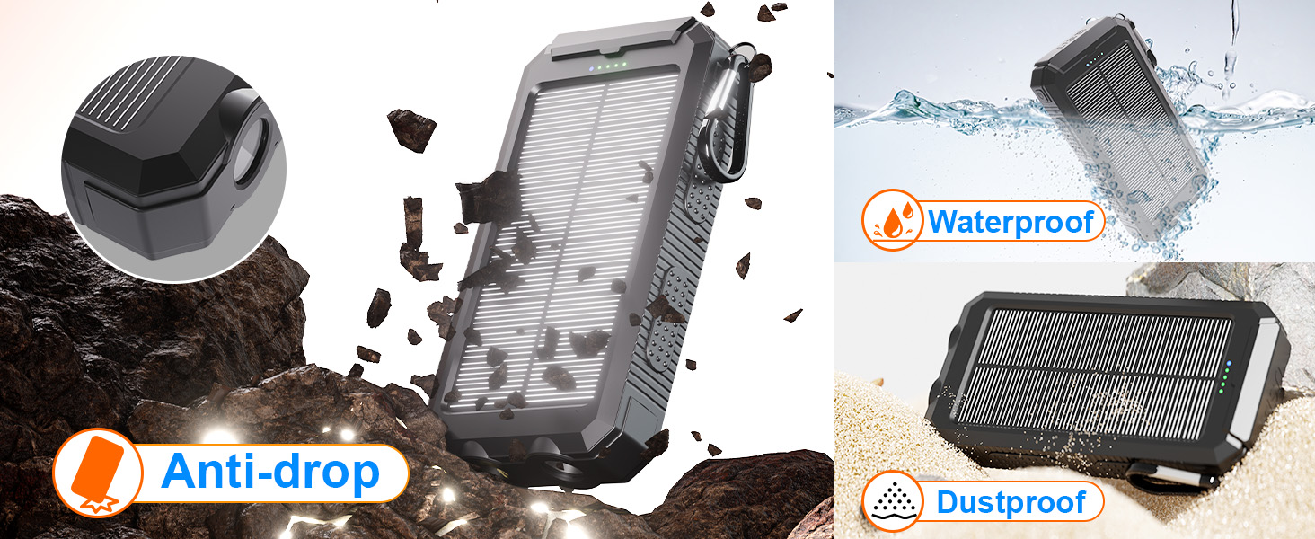 Power Bank Solar Charger 20,000mAh, Portable Phone Charger, 4 Cables Outdoor External Backup