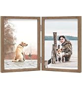 4x6 Double Picture Frame Wooden Hinged Photo Frame Definition Glass Stand Vertically on Desktop o...