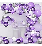 Purple Balloons Garland Arch Kit,144pcs Lavender Purple Pastel Purple Confetti Balloons with Silv...