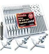 Bemaka 100Pcs Toggle Bolts Drywall Anchors Kit, 25 Sets 1/8" 3/16" 1/4" Heavy Duty Hollow Wall An...