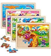SYNARRY Large Wooden Dinosaur Puzzles for Toddlers 3-5, Wood Dino Puzzles for Kids Ages 4-6, Dino...