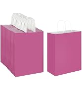 Oikss 100 Pack 10x5x13 Fuchsia Pink Kraft Paper Bags with Handles Bulk for Birthday Party Favors ...