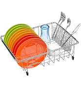SANNO Dish Drying Rack with Stainless Steel Utensil Holder Expandable Dish Rack Drainer Sink Dish...