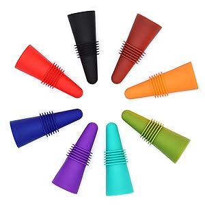 Wine Bottle Stopper (Set of 8), Silicone Reusable Wine and Beverage Bottle Stopper with Grip Top