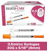 GLUCO-CARE 0.5 ml/cc Syringes 30G x 5/16’’ (8mm), 100/box
