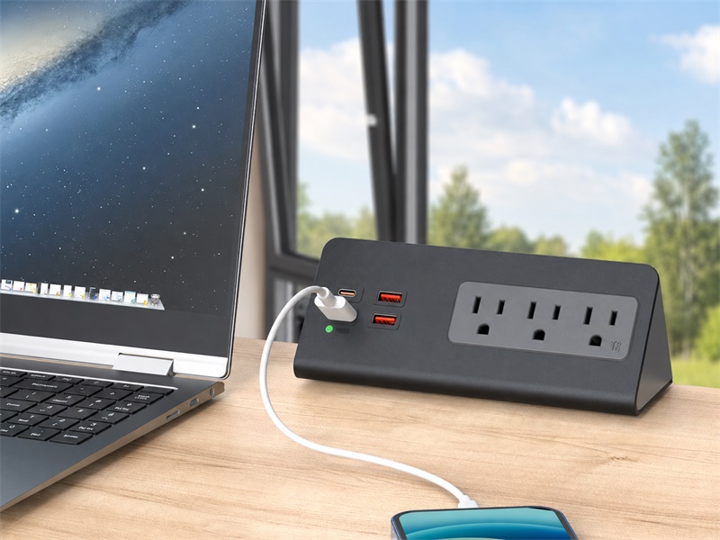 Nightstand Charging Station with PD 20W USB C, Nightstand Edge Power Strip with 3 AC Outlet