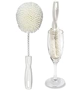 Wineglass Brush Cleaning Set of 2, Non Scratch Glassware Cleaning Brush and Sponge Combo Pack, 1 ...