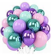 Mermaid Party Balloon Set, 60 Packs 12 Inches Metallic Purple Pink Green Blue Latex Balloons for ...