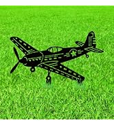 WADORN Airplane Metal Decorative Garden Stakes, Black Fighter Jet Outdoor Statues Silhouette Funn...