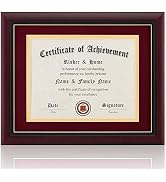 ELSKER&HOME 8.5x11 Certificate Frame - Solid Wood - Wide Molding - Luxury Red Velvet Mat - Semi-t...