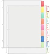 Binder Dividers with Tabs, 8 Tab Clear Sheet Protectors for 3 Ring Binder, White Dividers for 3 R...