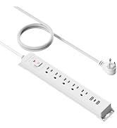 15 Ft Power Strip Surge Protector with USB Ports, Flat Plug Extension Cord, 5 AC Outlets and 3 US...