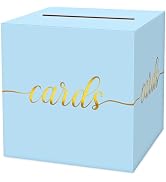 LIKAJON 1 Pack Light Blue and Gold Foil Card Box for Party, 8.7" Light Blue Money Box for Birthda...
