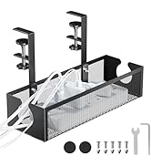 YECAYE No-Drill Metal Under Desk Cable Management Tray, Power Strip & Cable Organizer for Home Of...