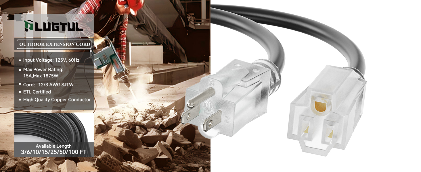 heavy duty outdoor extension cord black 12 gauge exntesion cord