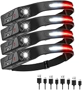 Headlamps Rechargeable with Red Light, 230° Wide Beam LED Head Lamp 4 Packs | Motion Sensor for A...