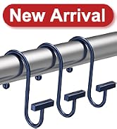 Navy Blue Shower Curtain Hooks, Bathway Shower Curtain Rings Rust Proof, 12PCS Shower Hooks for S...