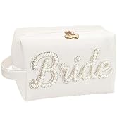 Aobkiat White Pearl Rhinestone Bride Makeup Bag with Handle,for Bridal Shower Gifts,Bridesmaid Pr...