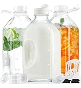 3 Pack 2 Qt Glass Water Bottles with Handle and Airtight Reusable SCREW LID - 64 Oz Juice Jugs, 1...