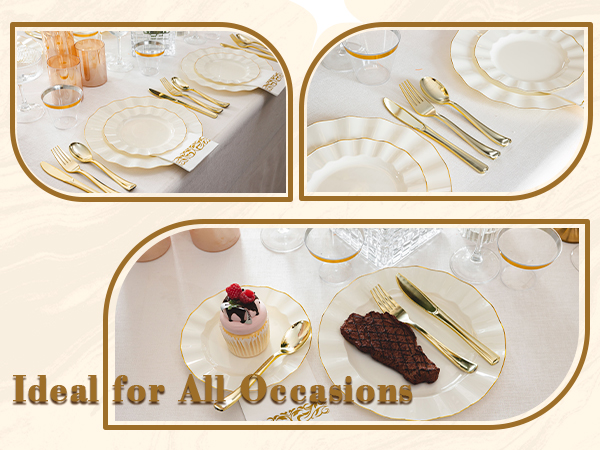 Gold and Ivory Plastic Dinnerware Set