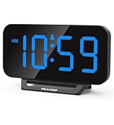 Peakeep Small Digital Alarm Clock for Bedrooms, Loud for Heavy Sleepers Adults, Dimmable Plug in ...