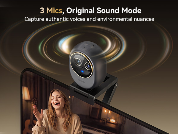 webcam with microphones, original sound mode preserves every vocal and environmental detail