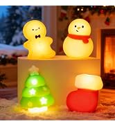 BANDIANCY Christmas Night Light 4 Pack, Snowman, Stockings, Gingerbread Man & Flickering Christma...