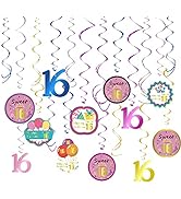GOER Sweet 16 Party Supplies,20 Pcs Hanging Swirls for 16th Birthday Party Decorations