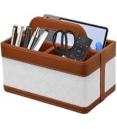 RHCSZ Desk Organizer Caddy with Handle-Portable PU Leather Remote Control Holder-Nightstand Dress...