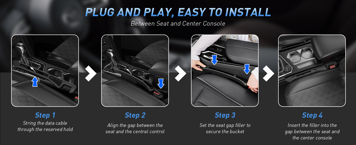 car seat gap filler set of 2 one size fits most vehicles, plug and play, easy to install