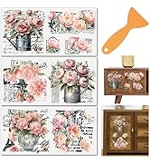 PRESSINART 3 Sheets 3 Styles Vintage Flower Rub on Transfers for Furniture Floral Furniture Trans...