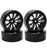 1/10 RC Drift Wheels 12mm Plastic RC Drift Tires & Black 10 Spokes Wheel Rims Pack of 4