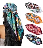 HBselect 4PCS Head Scarf for Women 35” Head Scarves Silk Like Satin Neck Scarfs Square Bandana Ha...