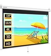 WASJOYE 120'' Projector Screen Manual Pull Down - 16:9 HD Retractable Projection Screen with Auto...