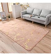 Aimuan Pink Rug Soft Gold Marble Metallic Glitter Area Rug Nursery for Princess Prince Modern Fau...