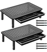 BONTEC 2 Pack Adjustable Monitor Stand Riser with Drawer, Ergonomic Mesh Platform Computer Monito...